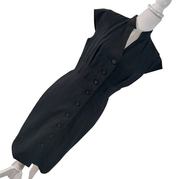 CALVIN KLEIN! LUXE BLACK BUTTON FRONT NEHRU COLLAR CAP SLEEVE DRESS! SZ S - Picture 10 of 10